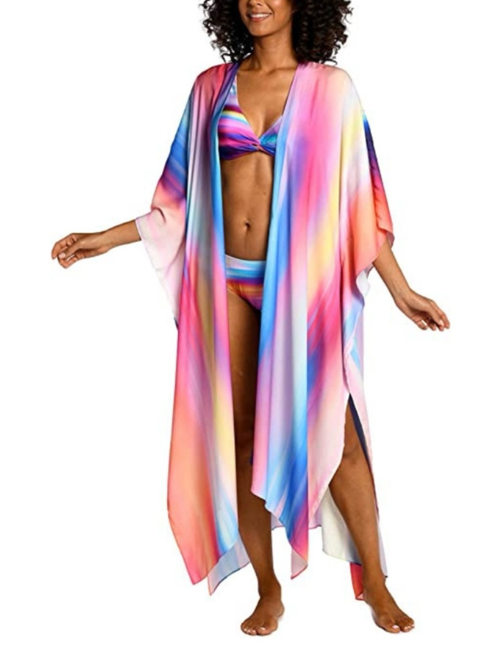 La Blanca Rainbow Cover Up Kaftan Open Front Sz OS NWOT
